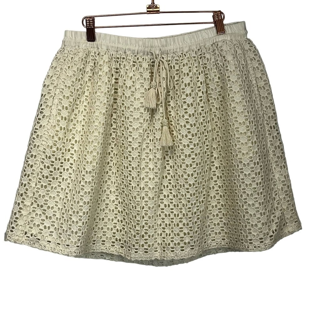 LUCKY 🍀 BRAND CREAM EYLET LINED MINI SKIRT WITH POCKETS EUC NEVER WORN SZ XL